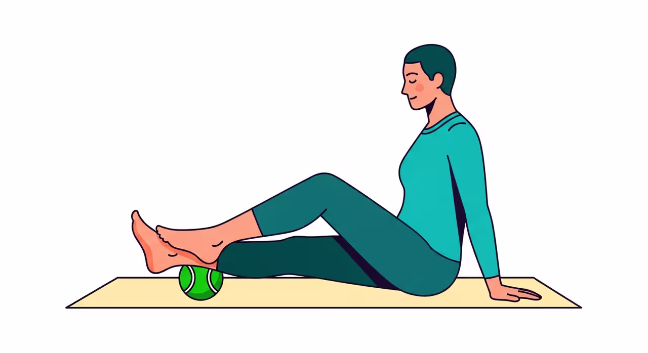 Illustration der Selbstmassage der Wade mit Tennisball bei Achilles-Tendinopathie