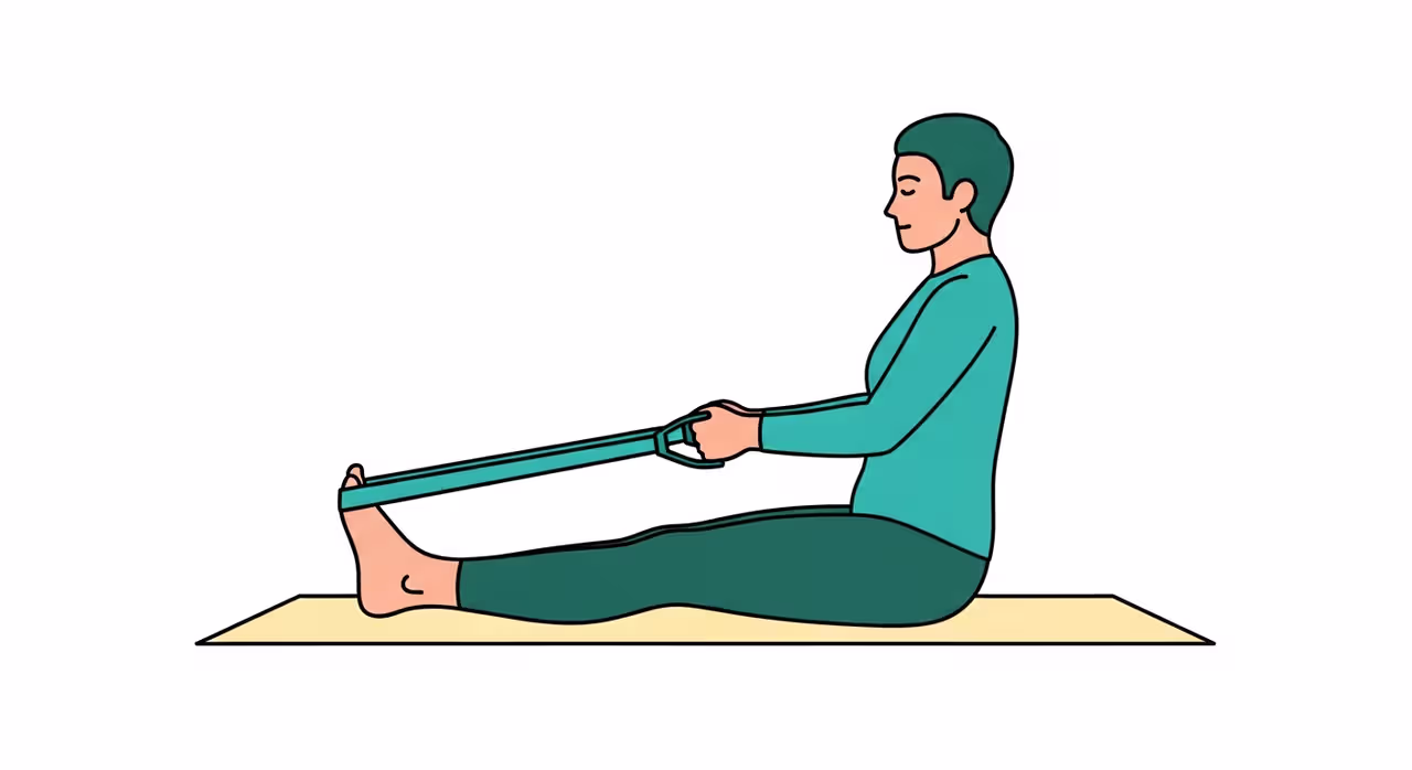 Illustration der Theraband-Dorsiflexion bei Achilles-Tendinopathie: sitzend Fuß hochziehen gegen Theraband-Widerstand