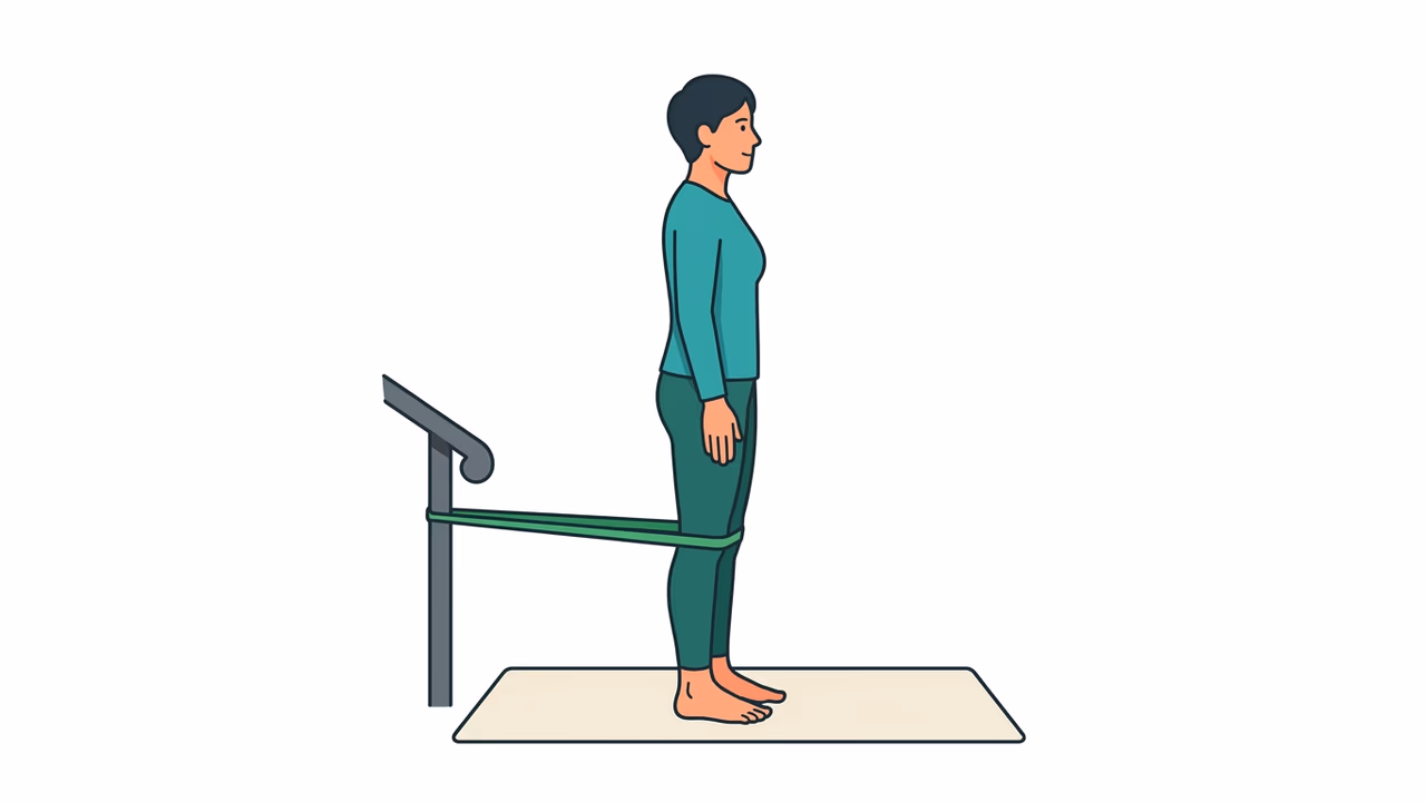 Illustration einer Terminal-Knee-Extension-Übung gegen Knieschmerzen beim Wandern