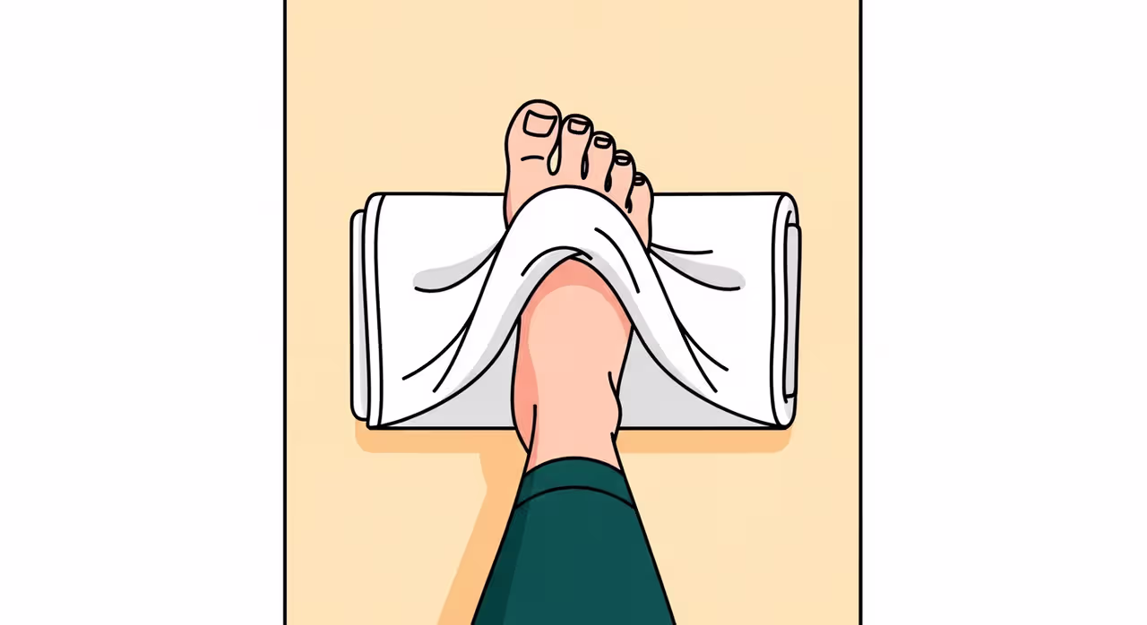 Illustration einer Handtuch-Zehenübung bei Plantarfasziitis