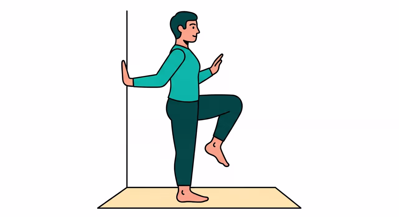 Illustration des einbeinigen Wadenhebers bei Plantarfasziitis: einbeinig auf den Zehenspitzen