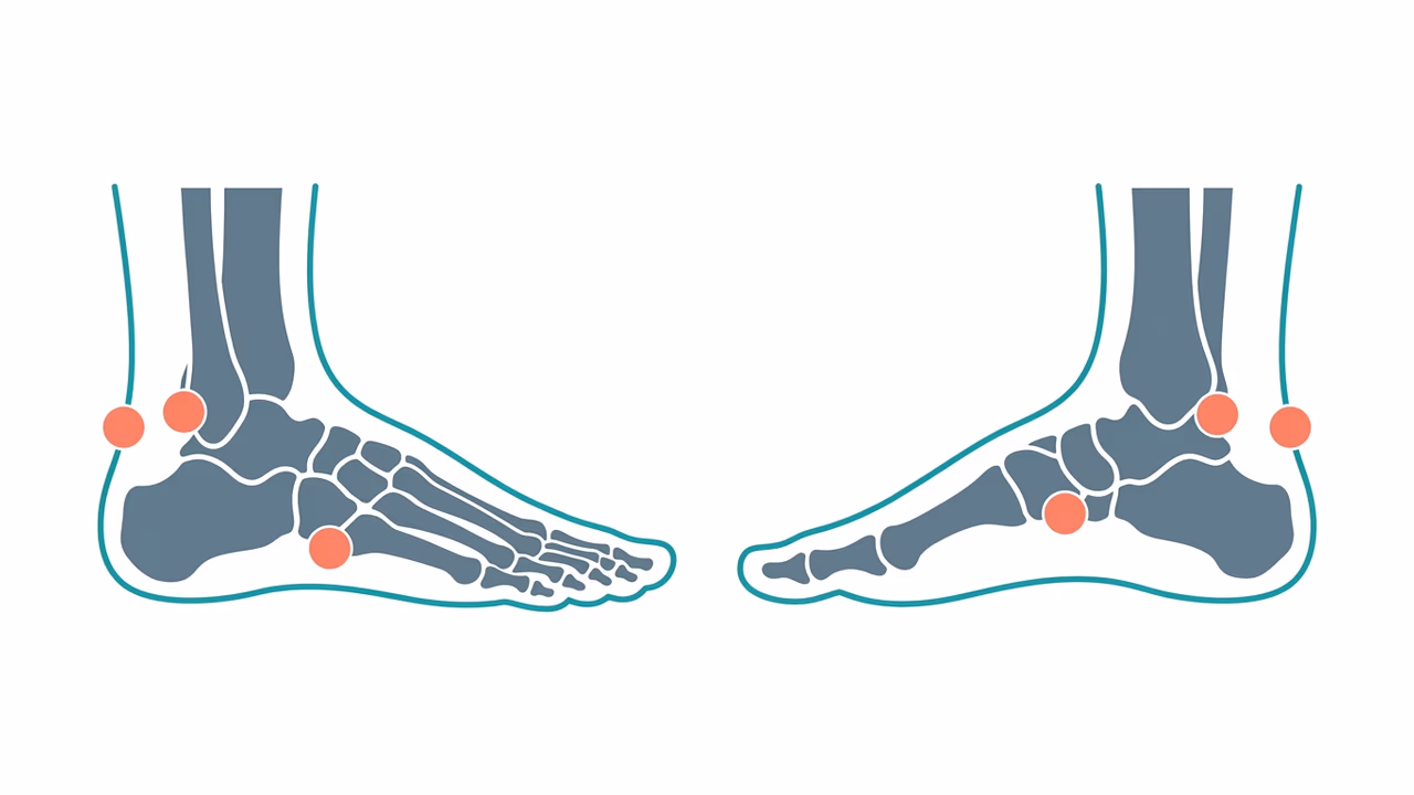 Infografik der Druckpunkte der Ottawa Ankle Rules am Fuß und Knöchel.